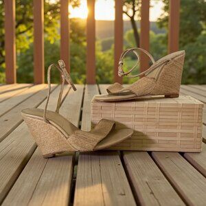 RAYE Straw Ankle Strap Wedges Sandals Size 9.5